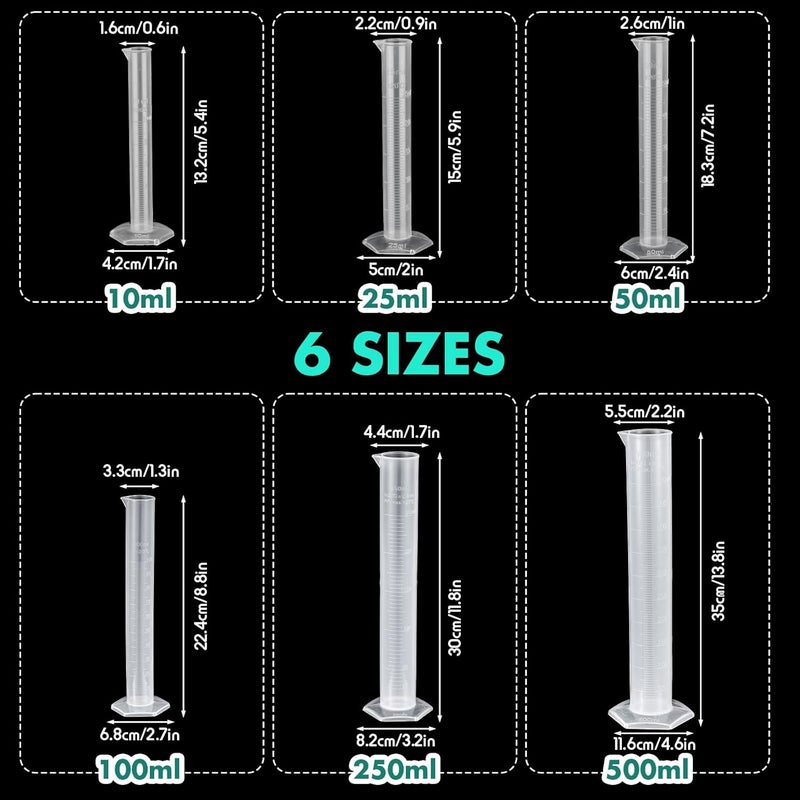 Kingdder 58 Pcs Plastic Beakers Set Include 6 Graduated Cylinder 7 Beakers 6 Flask 10 Droppers 1 Wash Bottle 20 Test Tubes with Rack 2 Brush 5 Funnel for Home Science Lab Party DIY - Image 3